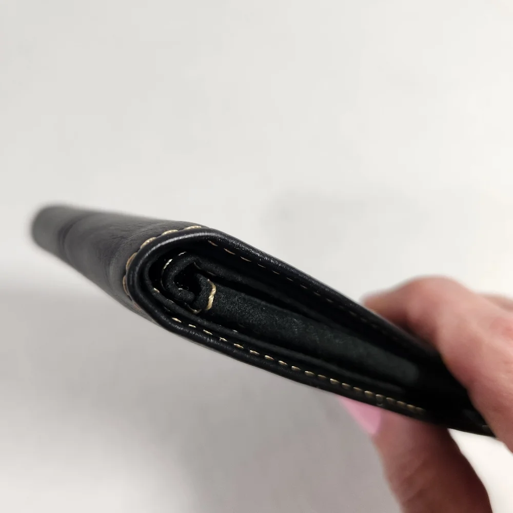 Vintage antonio basile mens black leather bifold wallet never used